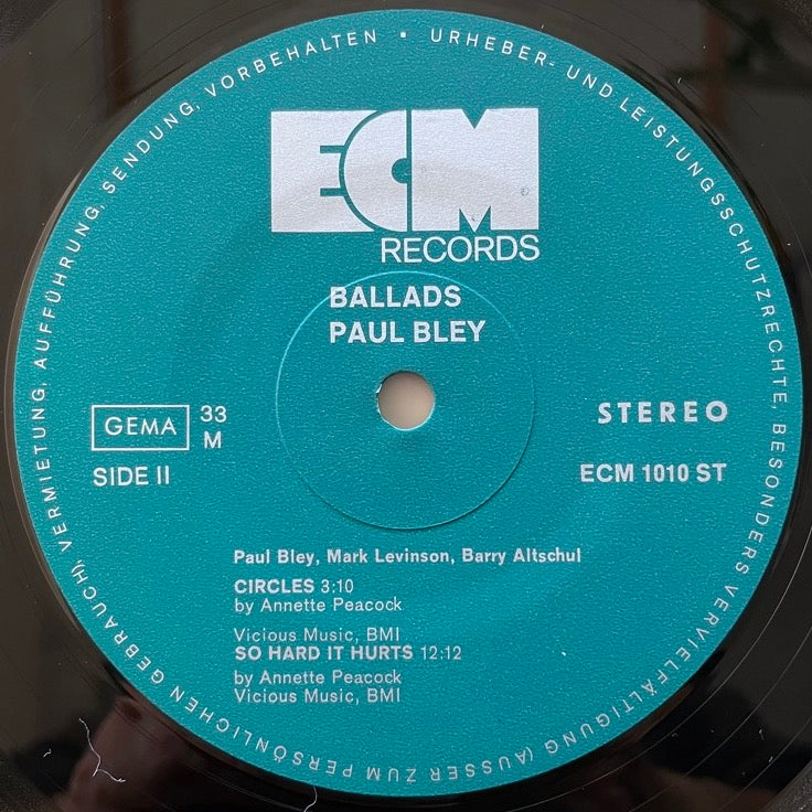 PAUL BLEY / BALLADS - German ECM Original