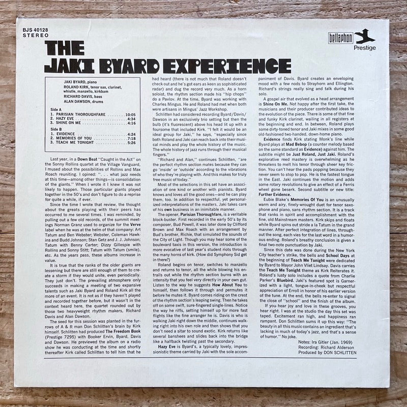 JAKI BYARD EXPERIENCE feat. ROLAND KIRK - German Prestige/Bellaphon