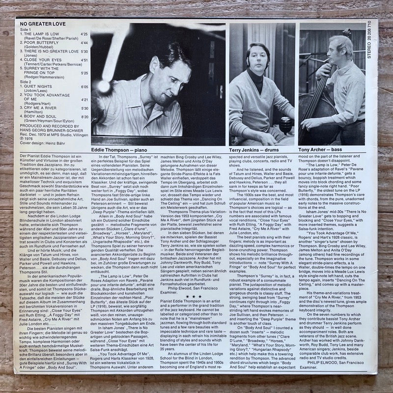 EDDIE THOMPSON TRIO / NO GREATER LOVE - German MPS Original