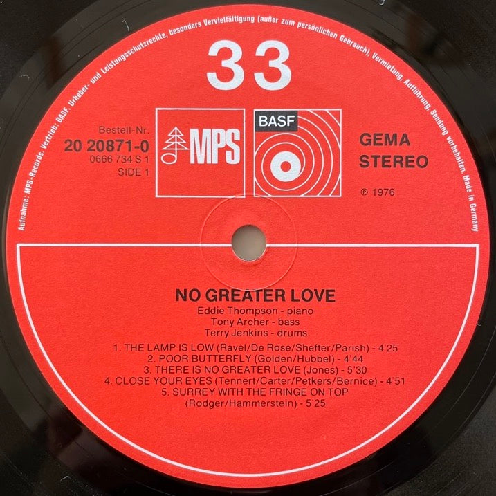 EDDIE THOMPSON TRIO / NO GREATER LOVE - German MPS Original