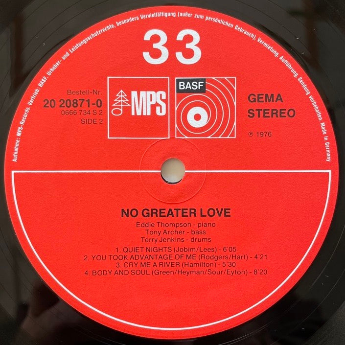 EDDIE THOMPSON TRIO / NO GREATER LOVE - German MPS Original