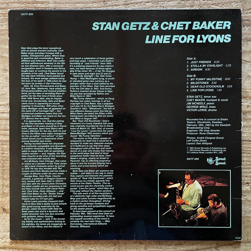 STAN GETZ & CHET BAKER / LINE FOR LYONS - Swedish Sonet Original
