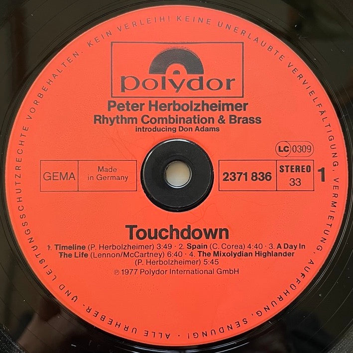 PETER HERBOLZHEIMER RHYTHM COMBINATION & BRASS / TOUCHDOWN - German Polydor Original