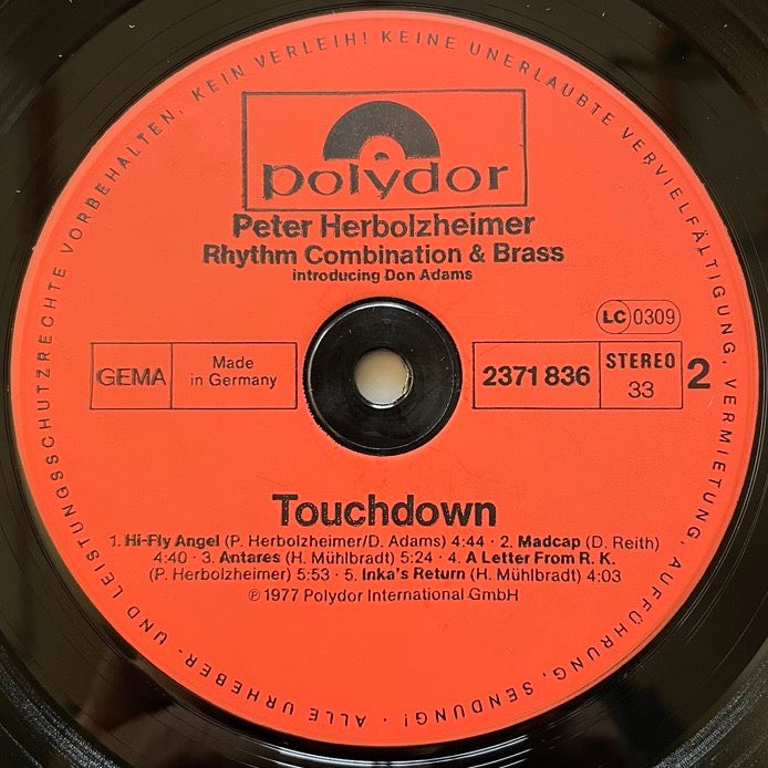 PETER HERBOLZHEIMER RHYTHM COMBINATION & BRASS / TOUCHDOWN - German Polydor Original