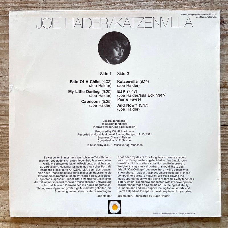 JOE HAIDER TRIO / KATZENVILLA - German Spiegelei Original