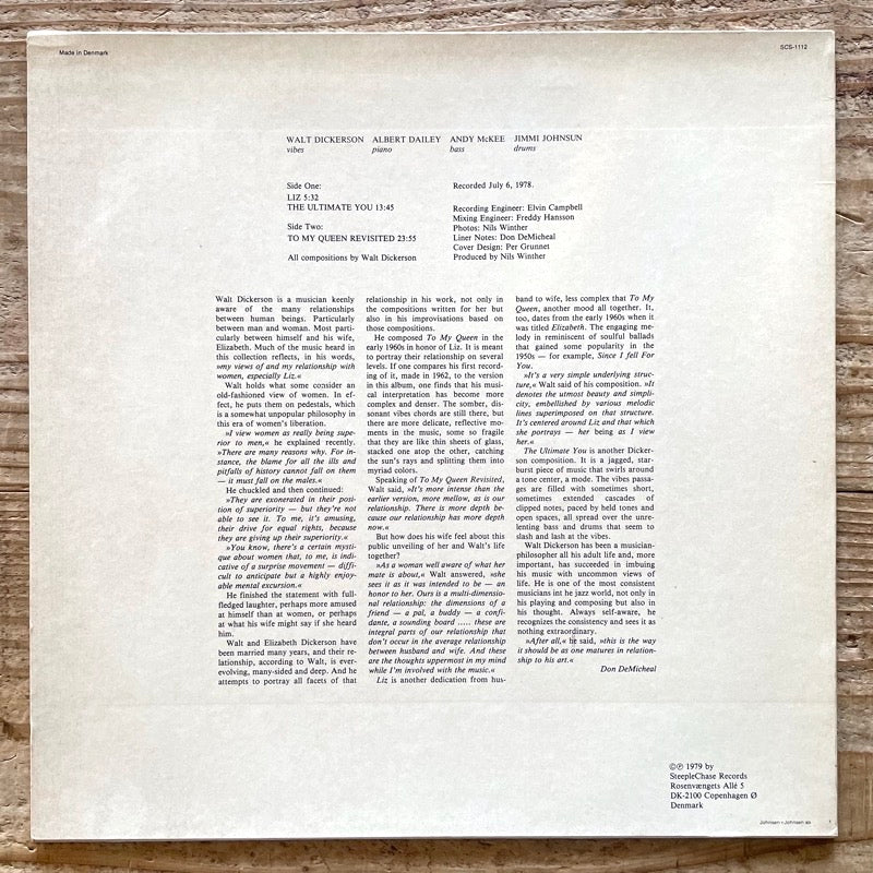 WALT DICKERSON QUARTET / TO MY QUEEN REVISITED - Danish SteepleChase Original