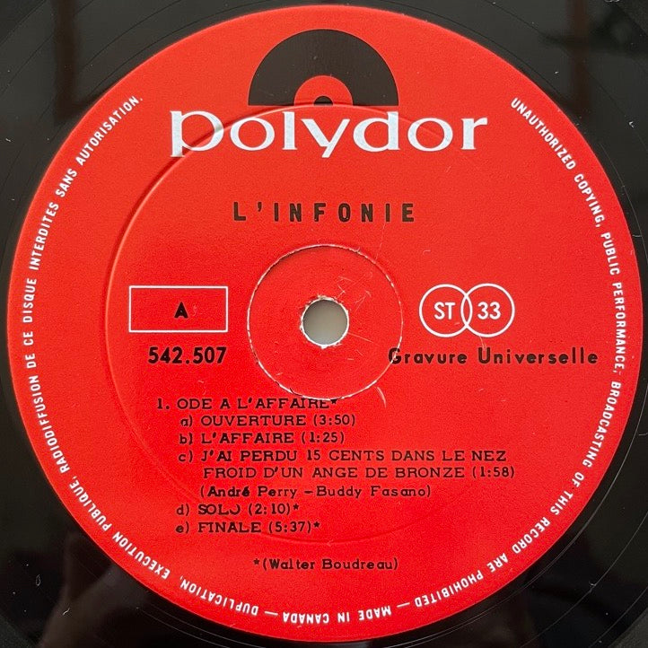 ANDRE PERRY PRESENTE, DIRECTION: WALTER BOUDREAU - L'INFONIE - Canada Polydor Original