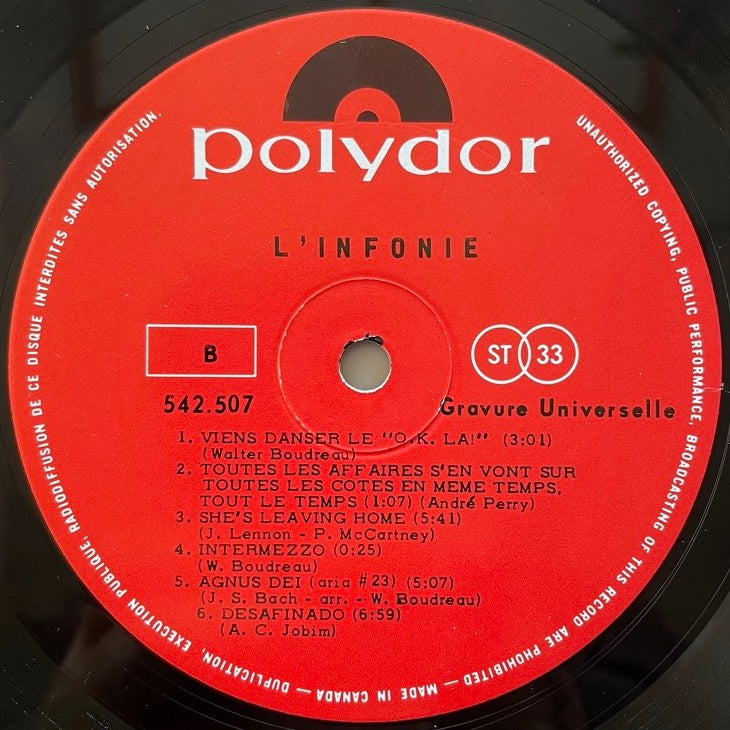 ANDRE PERRY PRESENTE, DIRECTION: WALTER BOUDREAU - L'INFONIE - Canada Polydor Original