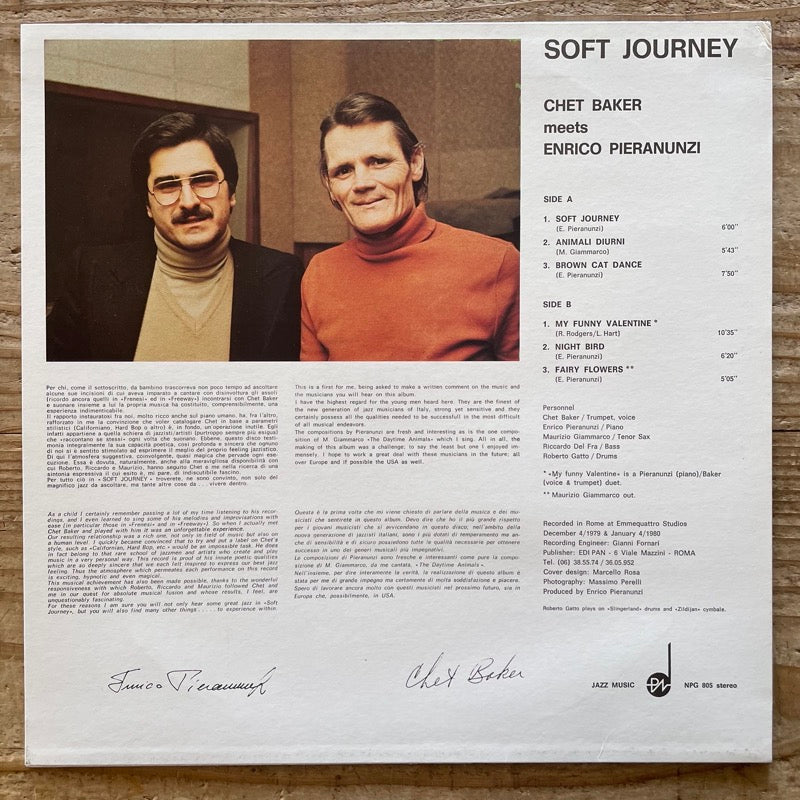 CHET BAKER MEETS ENRICO PIERANUNZI / SOFT JOURNEY - Italian Edipan Original