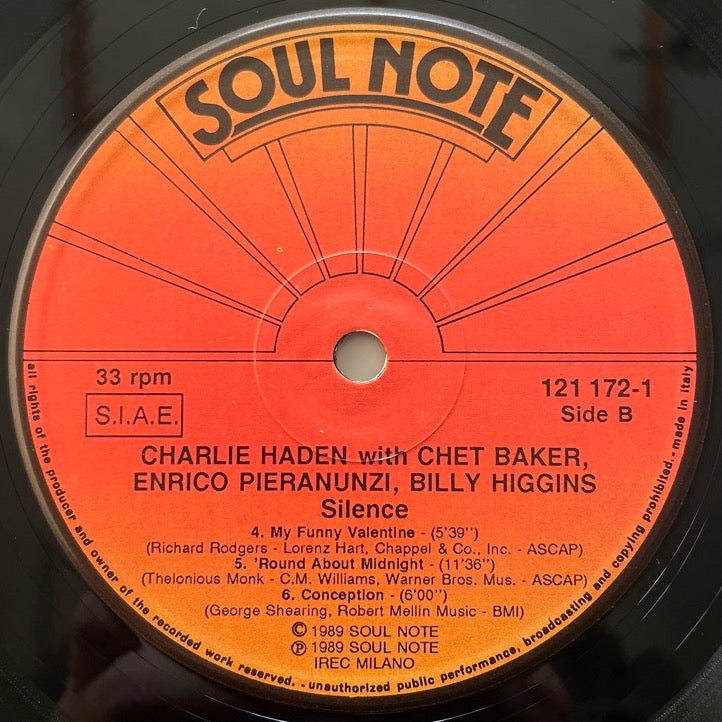 CHARLIE HADEN with CHET BAKER, ENRICO PIERANUNZI, BILLY HIGGINS / SILENCE - Italian Soul Note Original
