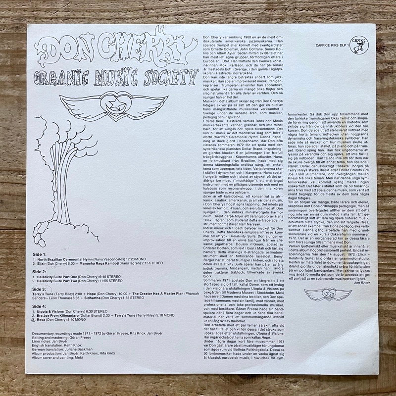 DON CHERRY / ORGANIC MUSIC SOCIETY (2LP) - Swedish Caprice Original