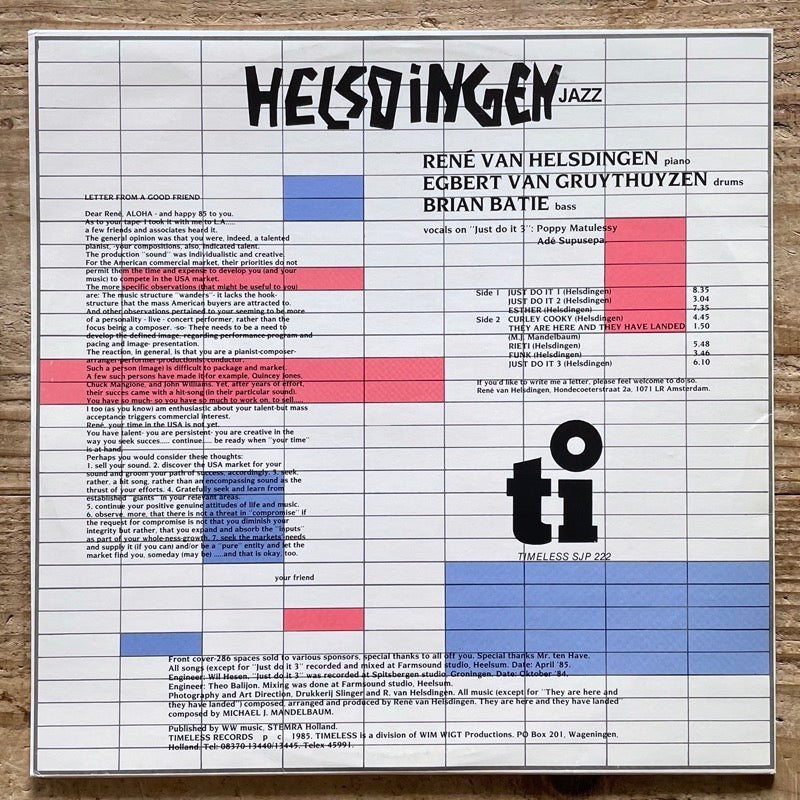 RENE VAN HELSDINGEN / HELSDINGEN JAZZ - Dutch Timeless Original