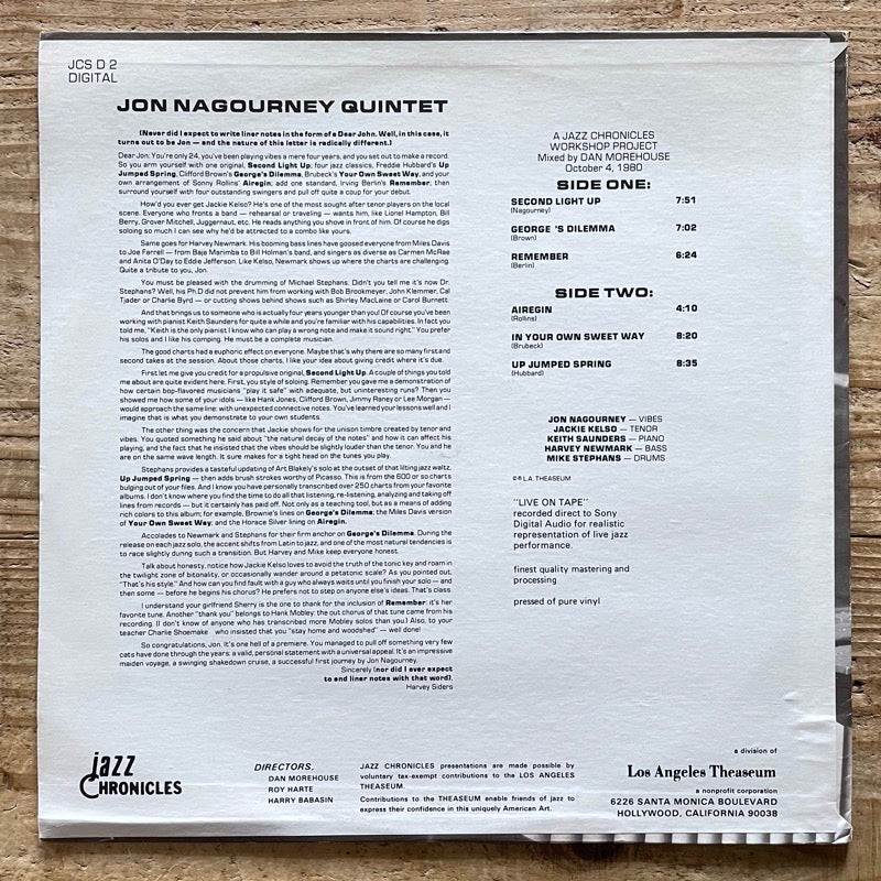 JON NAGOURNEY QUINTET - US Jazz Chronicles Original