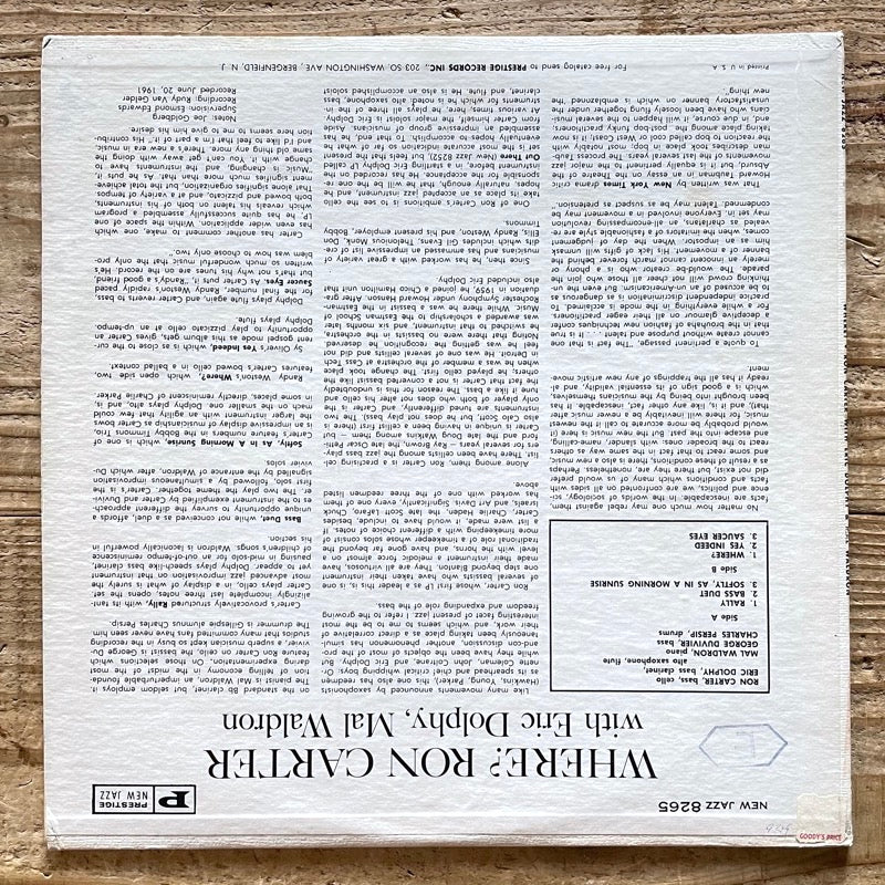 RON CARTER with ERIC DOLPHY, MAL WALDRON / WHERE? - US New Jazz Original