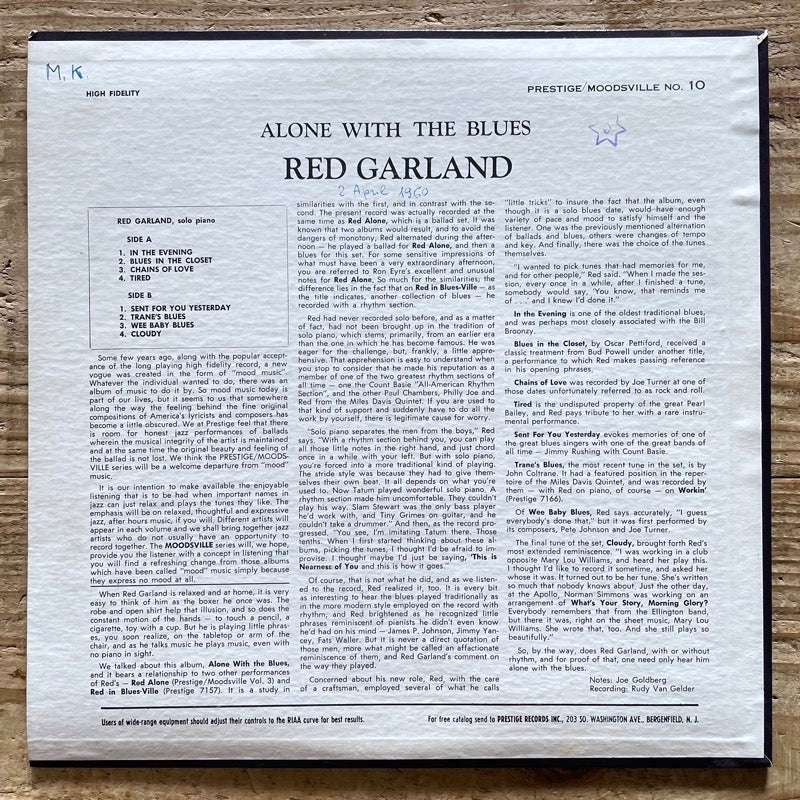 RED GARLAND / ALONE WITH THE BLUES - US Moodsville Original