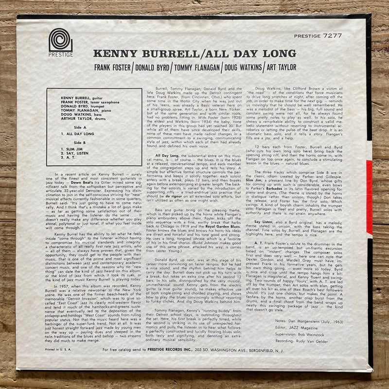 KENNY BURRELL / ALL DAY LONG - US Prestige NJ