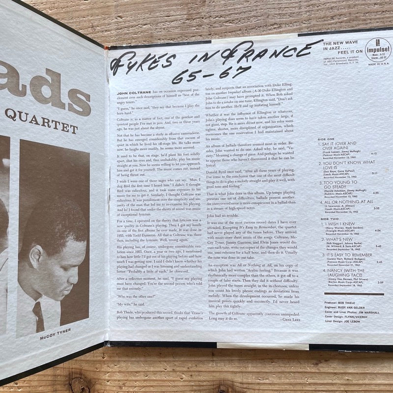 JOHN COLTRANE / BALLADS - US Impulse VAN GELDER