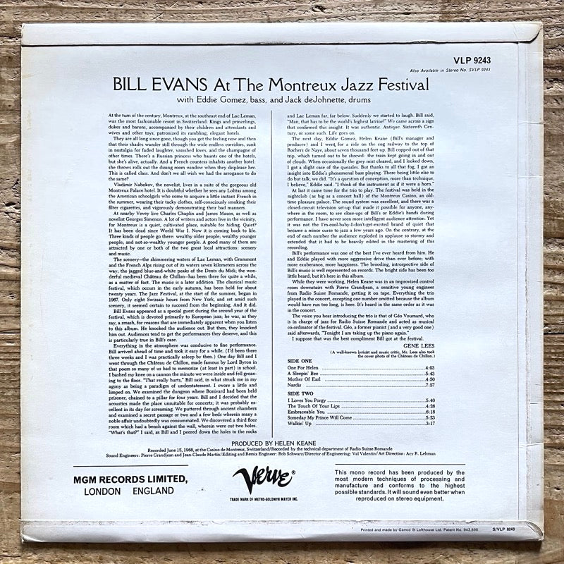 BILL EVANS AT THE MONTREUX JAZZ FESTIVAL - UK Verve MONO