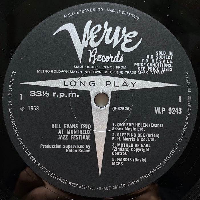 BILL EVANS AT THE MONTREUX JAZZ FESTIVAL - UK Verve MONO