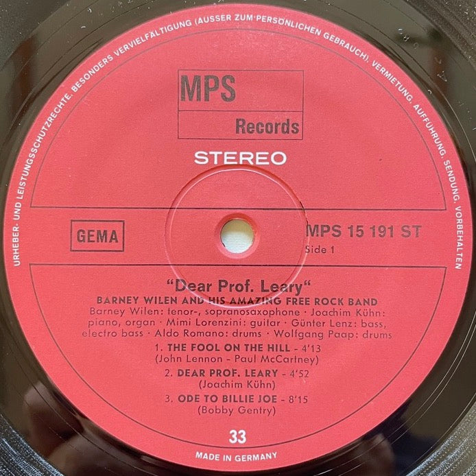 BARNEY WILEN AND HIS AMAZING FREE ROCK BAND / DEAR PROF. LEARY - German MPS Original