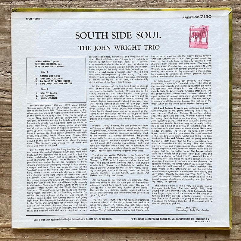 JOHN WRIGHT TRIO / SOUTH SIDE SOUL - US Prestige Original
