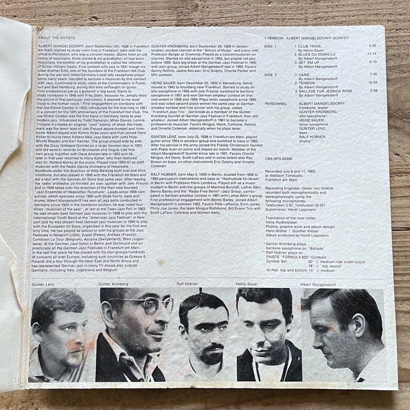 ALBERT MANGELSDORFF QUINTET / ONE - TENSION - German CBS Original