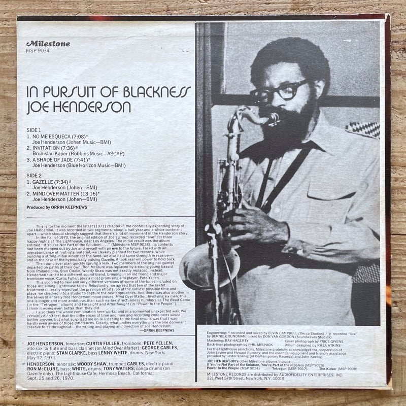 JOE HENDERSON / IN PURSUIT OF BLACKNESS - US Original signed
