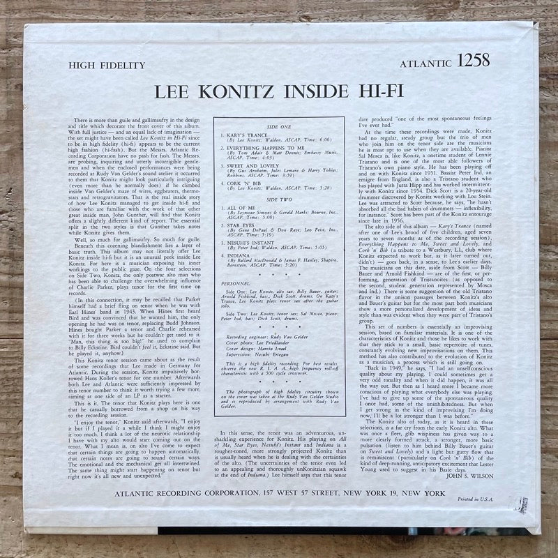 LEE KONITZ / INSIDE HI-FI - US Atlantic original