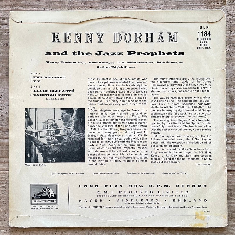 KENNY DORHAM AND THE JAZZ PROPHETS - UK HMV 10"