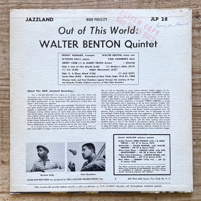WALTER BENTON QUINTET / OUT OF THIS WORLD - US Jazzland mono original