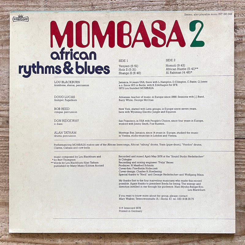 MOMBASA / 2 AFRICAN RHYTHMS & BLUES - German Intercord original