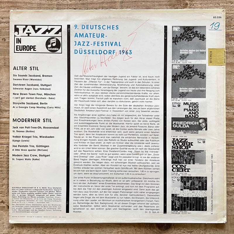 VA / 9. DEUTSCHES AMATEUR-JAZZ-FESTIVAL DUSSELDORF 1963 - German Columbia original