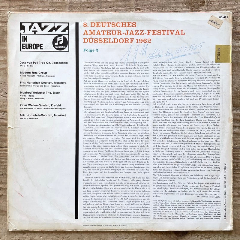 V.A. / 8. DEUTSCHES AMATEUR-JAZZ-FESTIVAL DUSSELDORF 1962 FOLGE 2 - German Columbia original