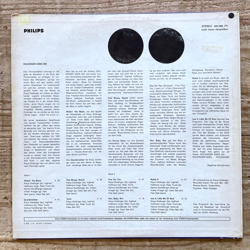 KLAUS DOLDINGER / DOLDINGER GOES ON - German Philips Promo Original