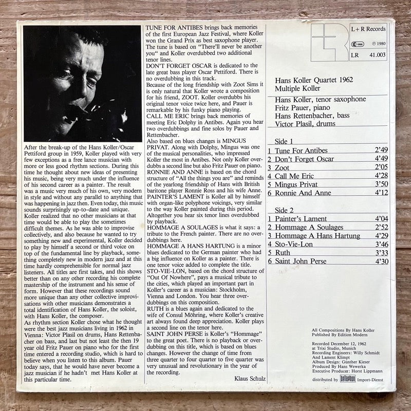 HANS KOLLER QUARTET 1962 / MULTIPLE KOLLER - German L+R Original