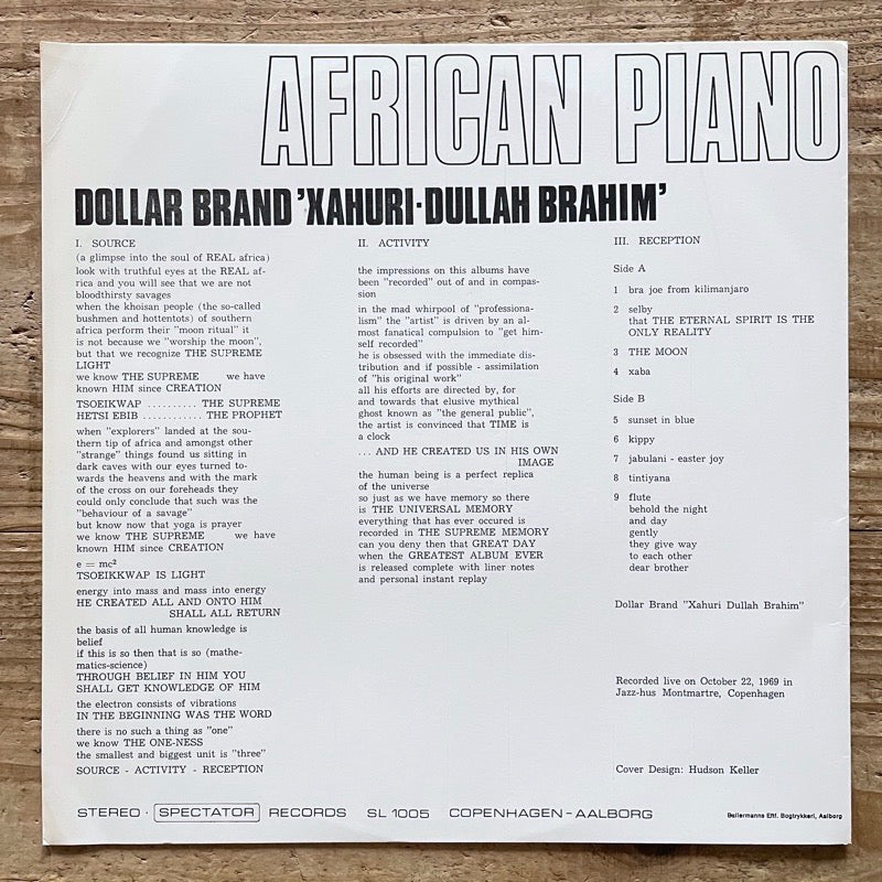 DOLLAR BRAND / AFRICAN PIANO - Danish Spectator Original