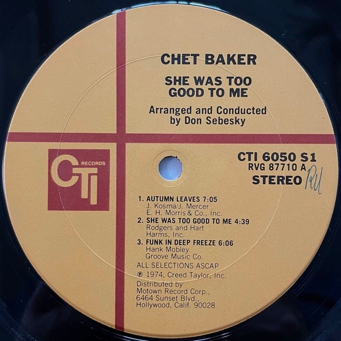CHET BAKER / SHE WAS TOO GOOD TO ME - US CTI original