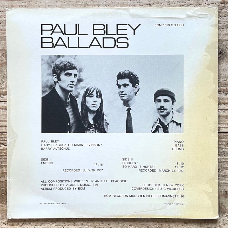 PAUL BLEY / BALLADS - German ECM