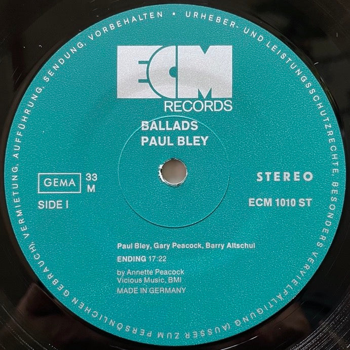 PAUL BLEY / BALLADS - German ECM