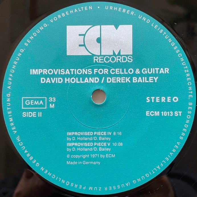 DAVID HOLLAND - DEREK BAILEY / IMPROVISATIONS FOR CELLO AND GUITAR - German ECM