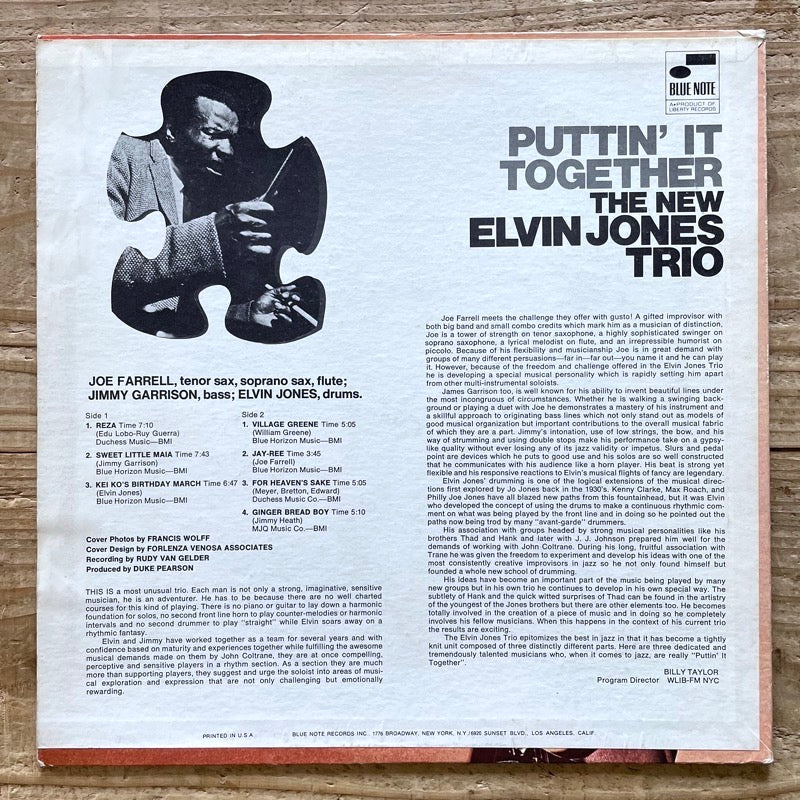 ELVIN JONES TRIO / PUTTIN' IT TOGETHER - German Blue Note VAN GELDER