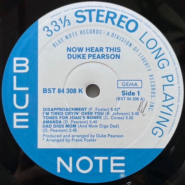 DUKE PEARSON / NOW HEAR THIS - German Blue Note VAN GELDER