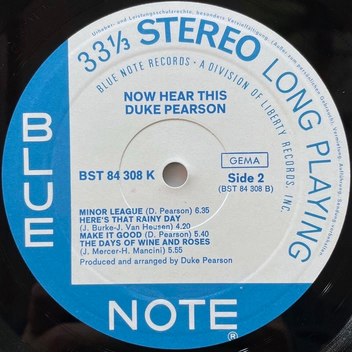 DUKE PEARSON / NOW HEAR THIS - German Blue Note VAN GELDER