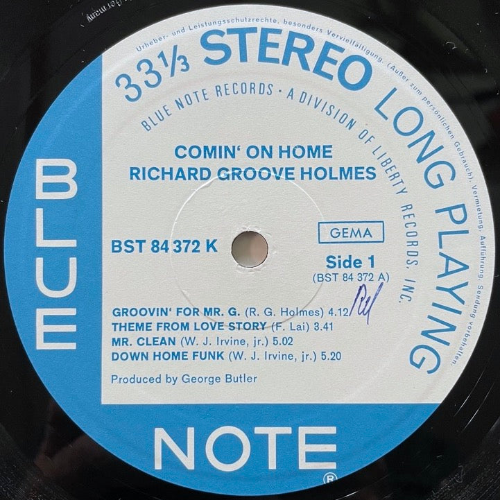 RICHARD GROOVE HOLMES feat. WELDON IRVINE / COMIN' ON HOME - German Blue Note