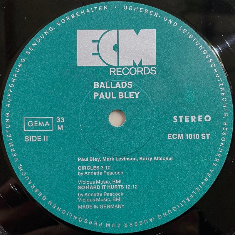 PAUL BLEY / BALLADS - German ECM