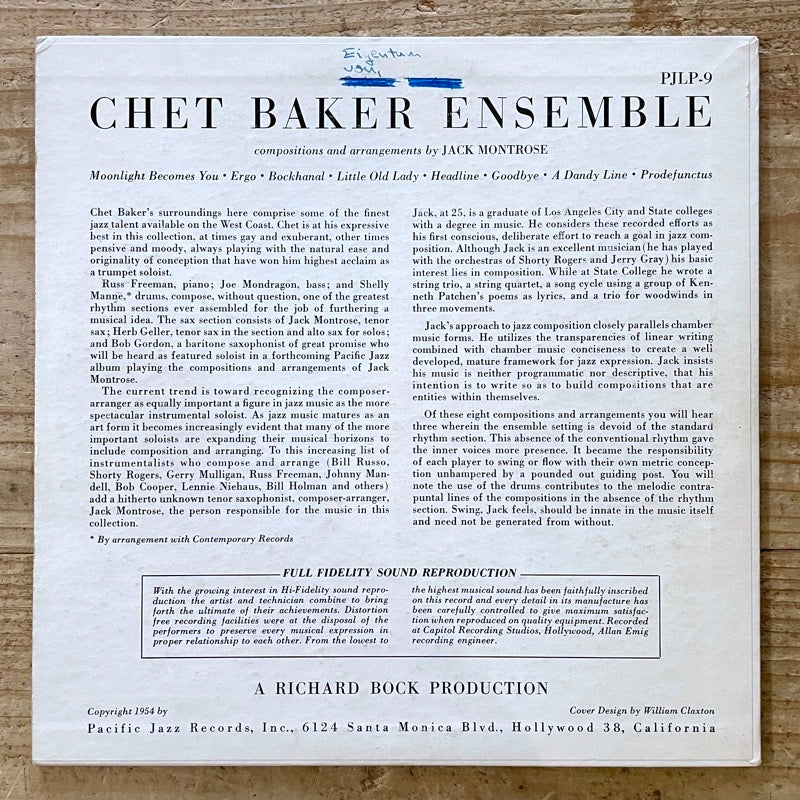 CHET BAKER ENSEMBLE (10") - US Pacific Jazz original