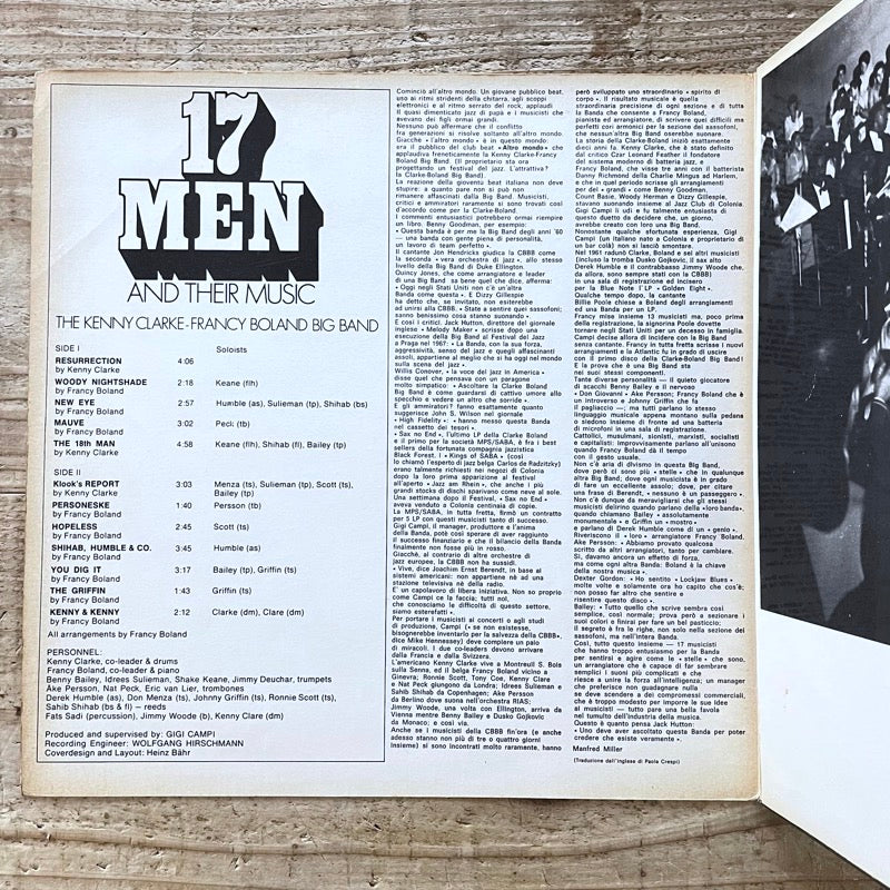 KENNY CLARKE - FRANCY BOLAND BIG BAND / 17 MEN AND THEIR MUSIC - Italian Campi original