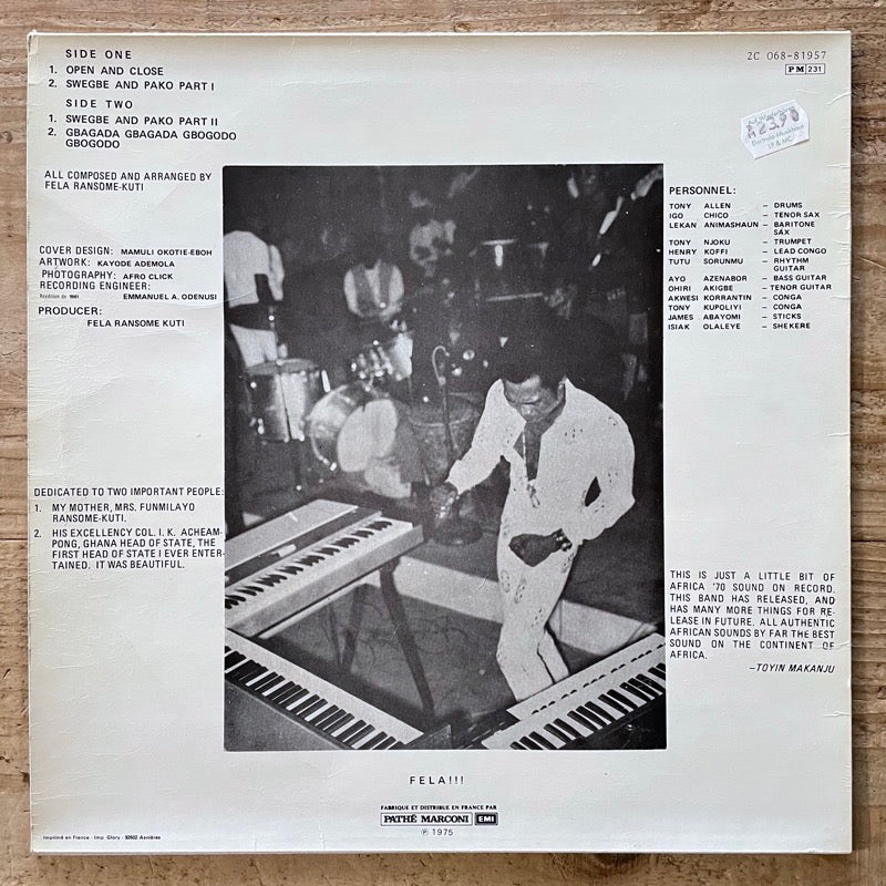 FELA RANSOME KUTI & THE AFRICA '70 / OPEN AND CLOSE - French EMI