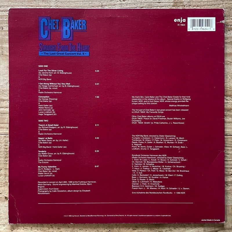 CHET BAKER / STRAIGHT FROM THE HEART - THE LAST GREAT CONCERT VOL.II - US Enja