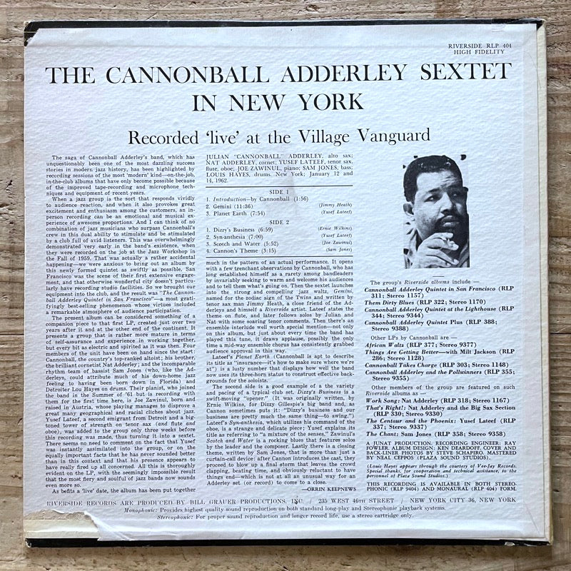 CANNONBALL ADDERLEY SEXTET / IN NEW YORK - US Riverside